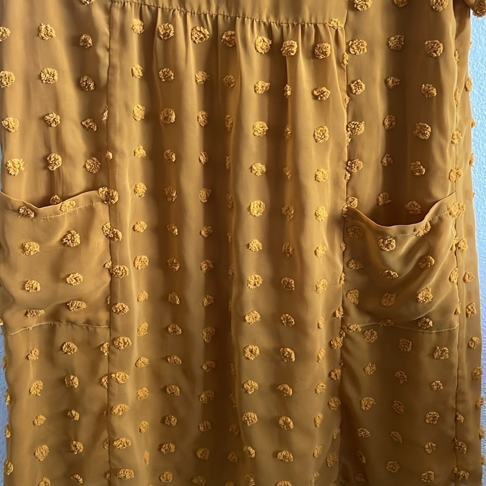 MIHOLL Swiss Dot Baby Doll Mini Dress Mustard Yellow Size L - Picture 5 of 8